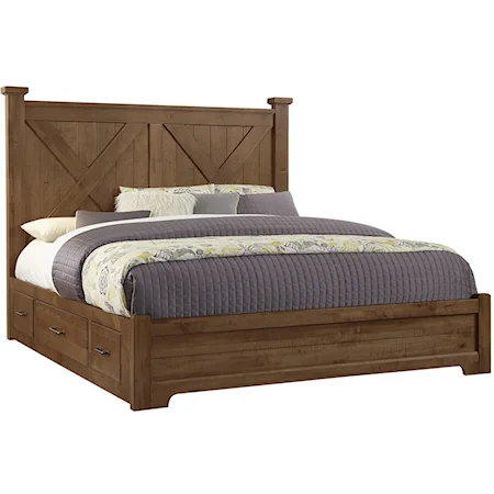 Solid Wood King Barndoor X Bed with Side Storage